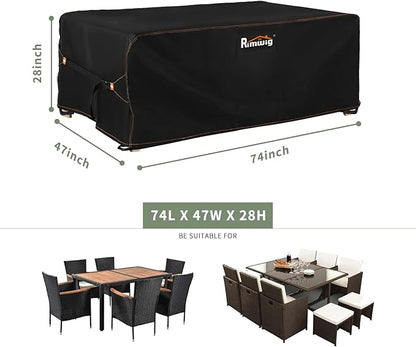 Patio Furniture set Covers Waterproof, rectangle Outdoor dining Table Coffee Cover for winter , Heavy Duty rectangular patio table covers for outside furniture 74"L x 47"W x 28"H Black