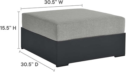 Modway Tahoe Aluminum Ottoman Gray with Weather-Resistant Cushion-Ideal as Outdoor Footstool, Patio or Sunroom Furniture
