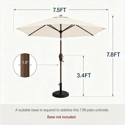 7.5ft Patio Umbrella, Outdoor Table Market Umbrella with Smooth Crank Lift, 6 Windproof Fiberglass Ribs, UPF50+ UV Protection for Deck, Pool, Garden and Backyard