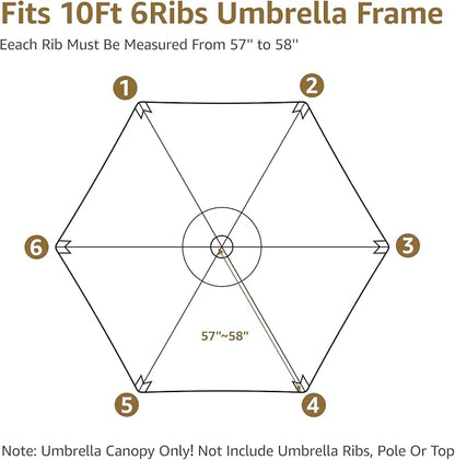 10 Feet Patio Umbrella Replacement Canopy for 6 Ribs, Market Umbrella Top, Yard Table Umbrella Top Cover,Universal Strong and Thick Umbrella Canopy,Canopy Only