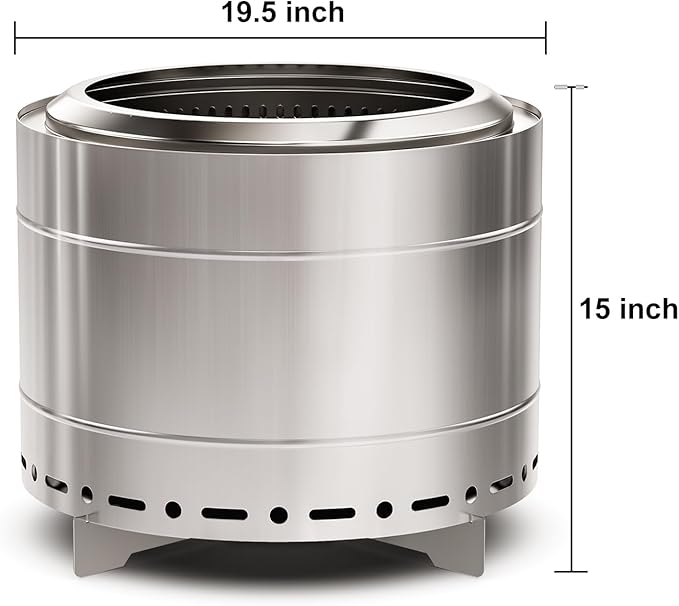 Panovue 19.5 inch Smokeless Fire Pit with Carry Bag, Stainless Steel Outdoor Smokeless Firepit, Wood Burning Fire Pits for Camping, Bonfire,Low Smoke Firepit for Outside(Silver)