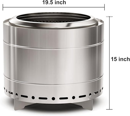 Panovue 19.5 inch Smokeless Fire Pit with Carry Bag, Stainless Steel Outdoor Smokeless Firepit, Wood Burning Fire Pits for Camping, Bonfire,Low Smoke Firepit for Outside(Silver)