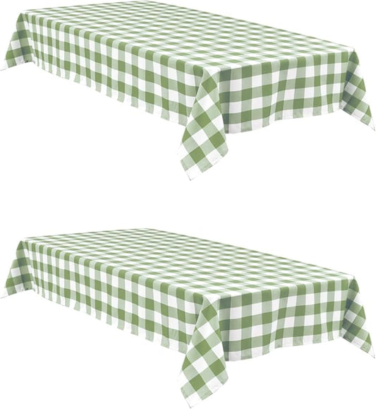 Hiasan Sage Green and White Checkered Tablecloth for Outdoor Picnic 60 x 60 inch, 2 Pack- Buffalo Plaid Table Cloth Square for Gathering/Party/Family Dining