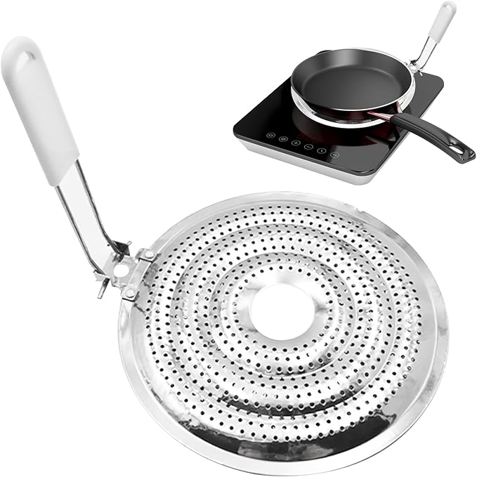Heat Diffuser for Gas and Electric Stove Stainless Steel Even Heat Distribution Induction Cooktop Adapter Plate Food Warmer Simmer Plate for Gas Stove with Flame Guard(COLOR:silver)