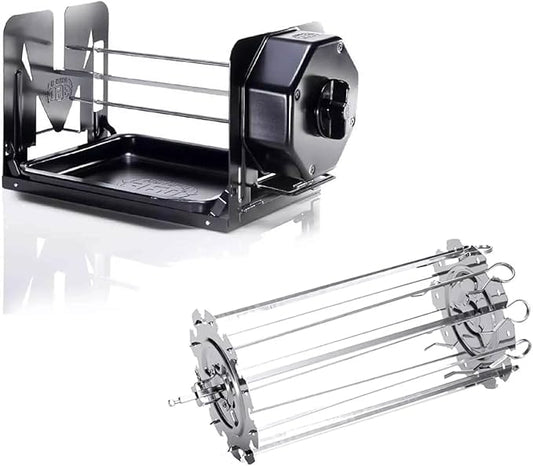 ROTO-Q 360 Non-Electric Rotisserie Kit with 10-Piece Skewer Set - Cordless Spit Roaster for Grills, Ovens, Smokers, BBQs - Indoor & Outdoor Cooking (Black)