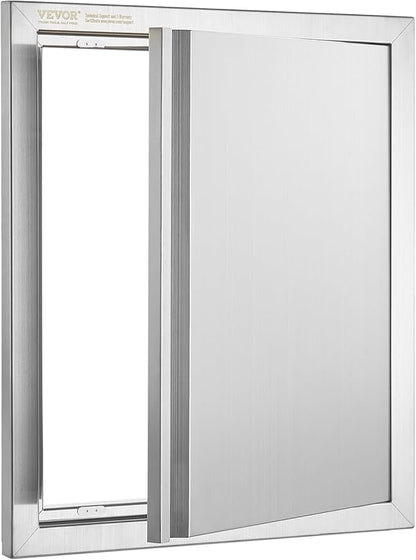 VEVOR Outdoor BBQ Kitchen Door, 18W x 21H Inch Stainless Steel Flush Mount Vertical Door with Recessed Handle, for BBQ Island, Grilling Station, Outside Cabinet
