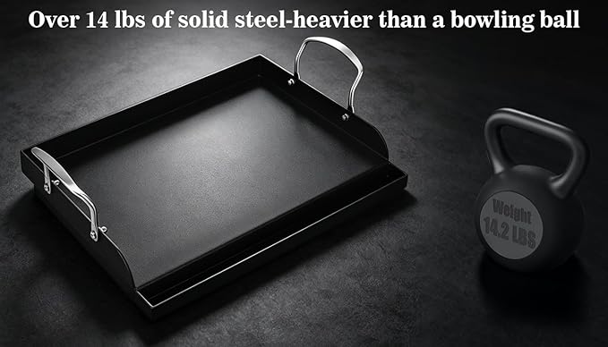 QuliMetal 17" x 13" Cast Iron Grill Griddle Kit, Pre-Seasoned Flat Top Griddle Plate with Scratch-Safe Tools, Universal Outdoor Griddle for Gas and Charcoal Grills, Camping, BBQ and Tailgating