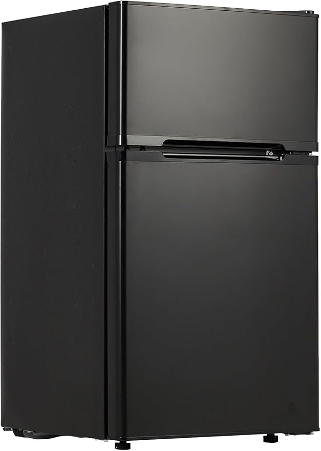 Mini Fridge with Freezer 3.1 Cu.Ft. Double Stainless Steel Door Compact Fridge Adjustable Thermostat,Removable Glass Shelves,Ideal for Compact Spaces Bedroom Dorm,Black