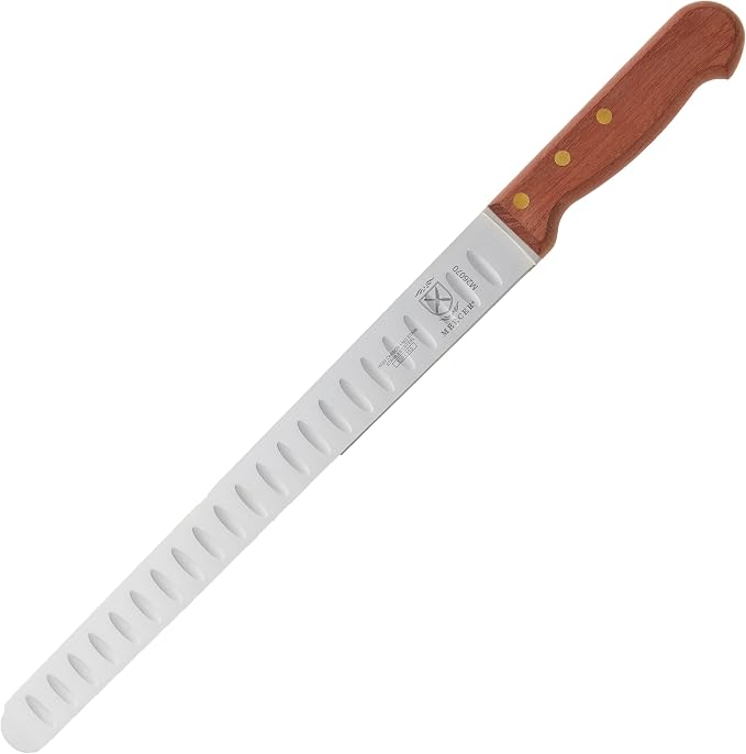 Mercer Culinary Praxis Granton Edge Slicer with Rosewood Handle, 12 Inch, Wood