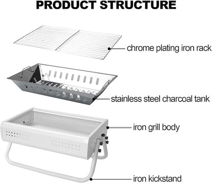 Barbecue Charcoal Grill Tabletop Charcoal Grill With Handle Portable BBQ Grill Outdoor Barbecue Grill For Camping Picnic Portable Charcoal Grill(White), 43*31*22cm