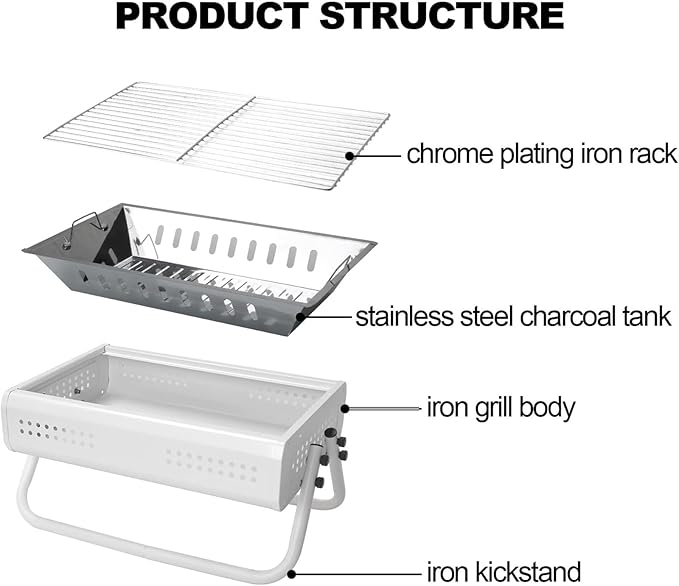 Barbecue Charcoal Grill Tabletop Charcoal Grill With Handle Portable BBQ Grill Outdoor Barbecue Grill For Camping Picnic Portable Charcoal Grill(Black)