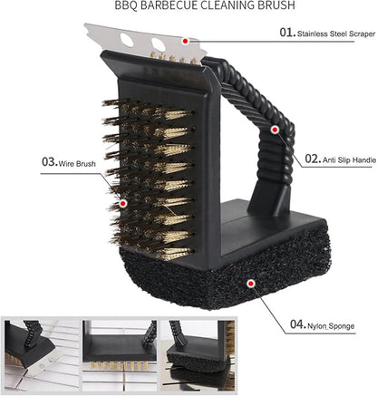 2 Pack Grill Brush and Scraper with Wire Bristles and Bristle-Free Scour 2 Side Brushes Handheld Short Handle Scrubber for Grill Grate Cleaner Cast Iron Charcoal Racks Grid BBQ Cooking Grates