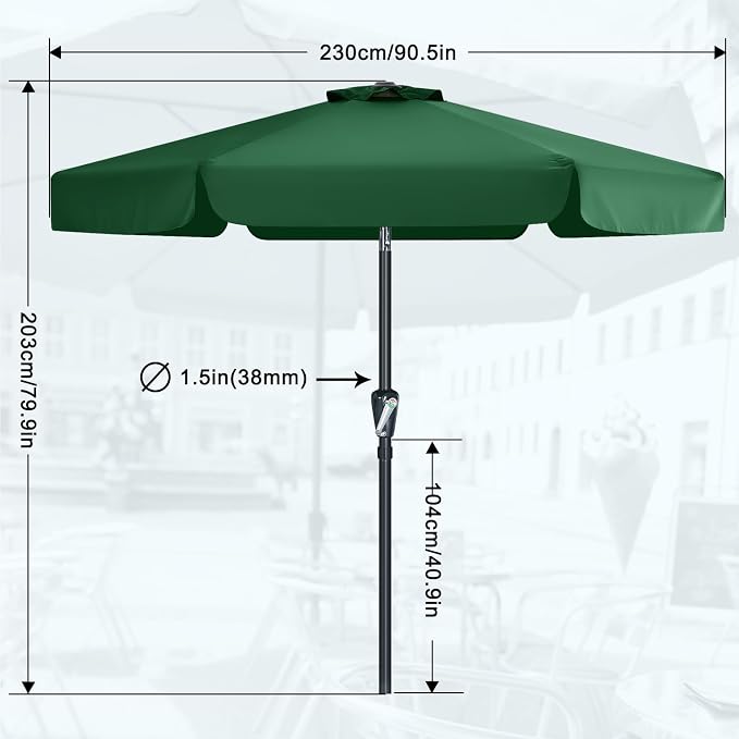 MASTERCANOPY 7.5ft Patio Umbrella with Valance, Crank & Tilt, Forest Green | 6 ribs, UV/fade-resist, waterproof, vent, for garden/deck/yard/pool