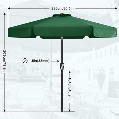 MASTERCANOPY 7.5ft Patio Umbrella with Valance, Crank & Tilt, Forest Green | 6 ribs, UV/fade-resist, waterproof, vent, for garden/deck/yard/pool