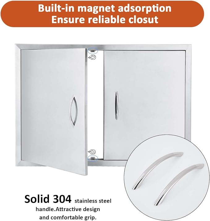 JIE JIN 24" W X 24" H Outdoor Kitchen Doors Double Doors Thickened 304 Brushed Stainless Steel BBQ Access Door BBQ Island Doors Outdoor Kitchen Accessories Door for Outdoor Kitchen BBQ Island
