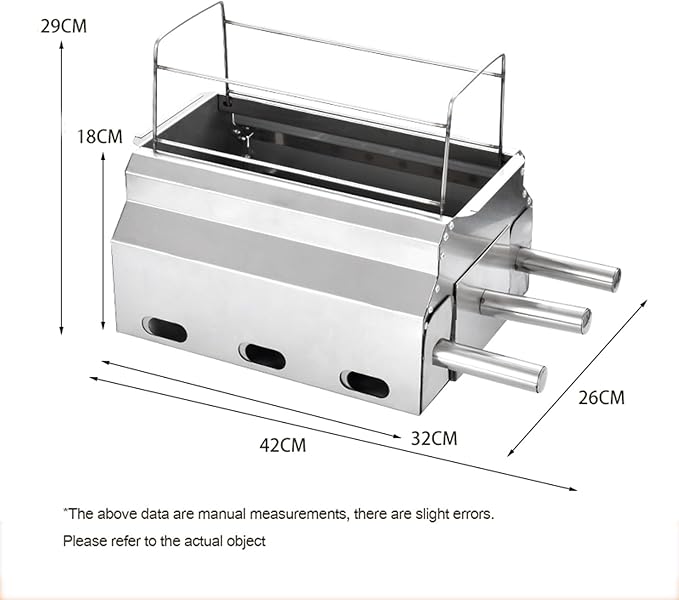 Portable charcoal grill, stainless steel grill, foldable small grill, suitable for garden outdoor cooking barbecue camping picnic, Silver, 413148
