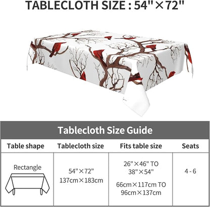 Winter Cardinal Birds Tablecloth for Dining 54"x72" Washable Waterproof Christmas Table Cloth for Parties Picnic Bbqs Kitchen Dining Room Christmas Holiday Home Decor, Rectangle Table Covers