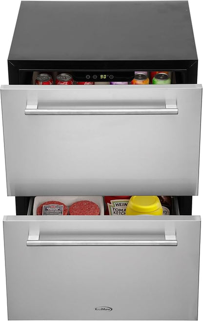 KoolMore KM-OKS-RD2 24 in. Outdoor Kitchen Double Drawer Built-in Refrigerator in Stainless-Steel, ETL Listed