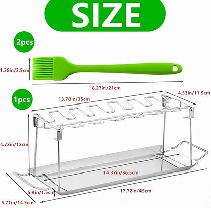 Chicken Leg Rack for Grill with Drip Tray, 14 Slots Stainless Steel Chicken Wing Rack, Chicken Drumstick Holder for Smoker,Chicken Drumstick Rack BBQ Accessories