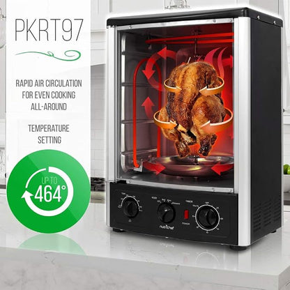 Nutrichef Vertical Countertop Oven with Rotisserie, Bake, Broil, & Kebab Rack Functions - Adjustable Settings - 2 Shelves - 1500W - Thanksgiving Turkey - Includes Grill, Kebab skewer racks & bake pan