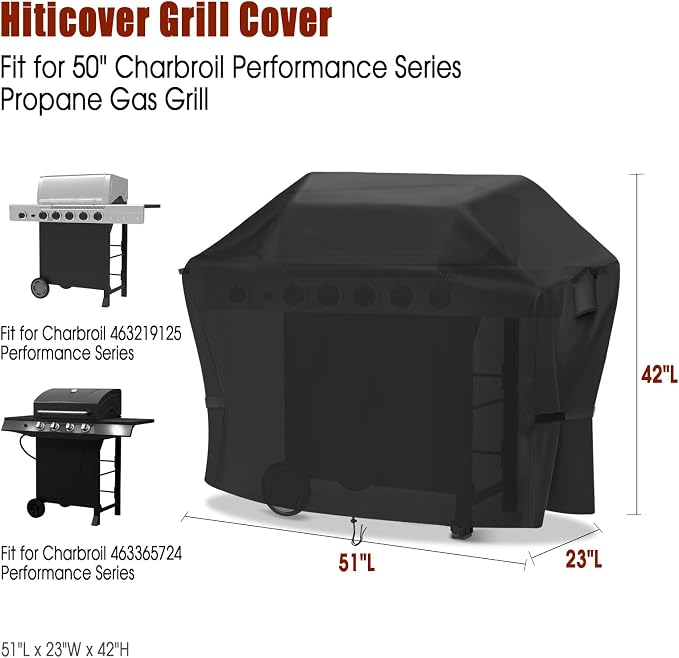 51" Grill Cover for Charbroil 463219125 Performance Griddle | Waterproof Outdoor Griddle Cover for Char Broil 4-5 Burner Gas Grill,Fade-resistant UV Resistant,51" W x 23" D x 42" H, Black