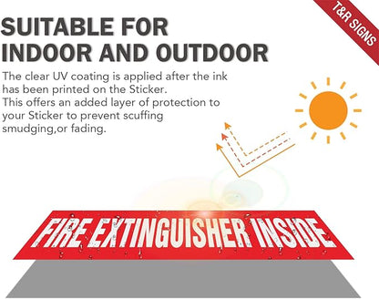 T&R Fire Extinguisher Inside Sign Stickers - 10 Pack - 9" x 1.7" Self-Adhesive Vinyl Reflective, UV resistant, Waterproof, Fade and Scratch Resistant, Suitable for Vehicles Indoor and Outdoor - Red