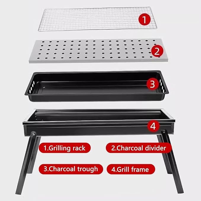 Foldable Leg Portable Charcoal Grill, Outdoor Camping Picnic Barbecue Grill with Accessories