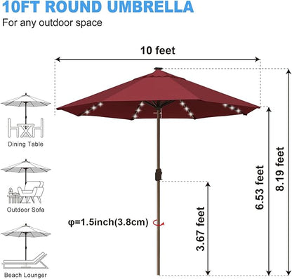 Eurmax USA 10-Year-Non-Fading 10FT Outdoor Patio Market Umbrella with LED Lights,UPF50+ UV Resistant,Heavy Duty Commercial Grade,Crank Lift Design,Windproof Vented Top for Garden,Pool,Deck,Burgundy