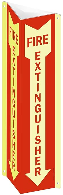 SmartSign “Fire Extinguisher” Projecting Sign | 4" x 18" Glow-In-The-Dark Aluminum, Made in USA