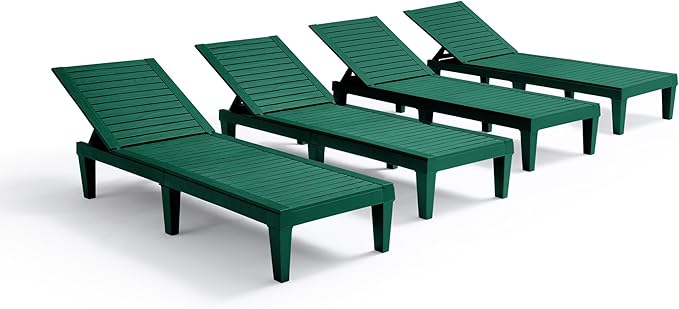 Nestl Sun Tanning Chair - Forest Green Chaise Lounge Chair Outdoor, Lightweight Pool Lounge Chairs Set of 4, Adjustable 5-Position Reclining Lawn Chair, Waterproof Beach Outdoor Lounge Chairs