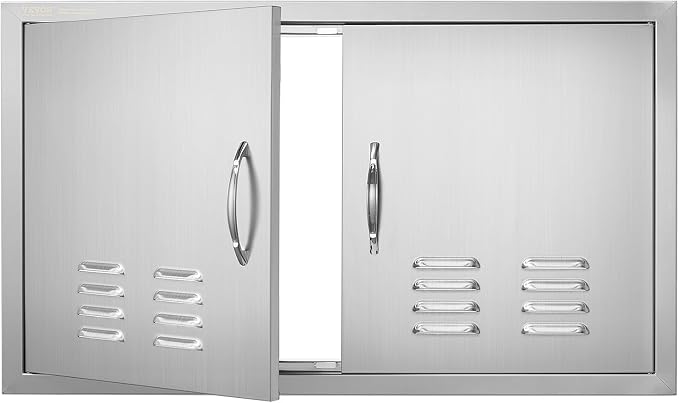 VEVOR Outdoor Kitchen BBQ Access Door,36W x 21H inches Double Vertical Stainless Steel Door with Handles and Vents, for BBQ Island, Grilling Station