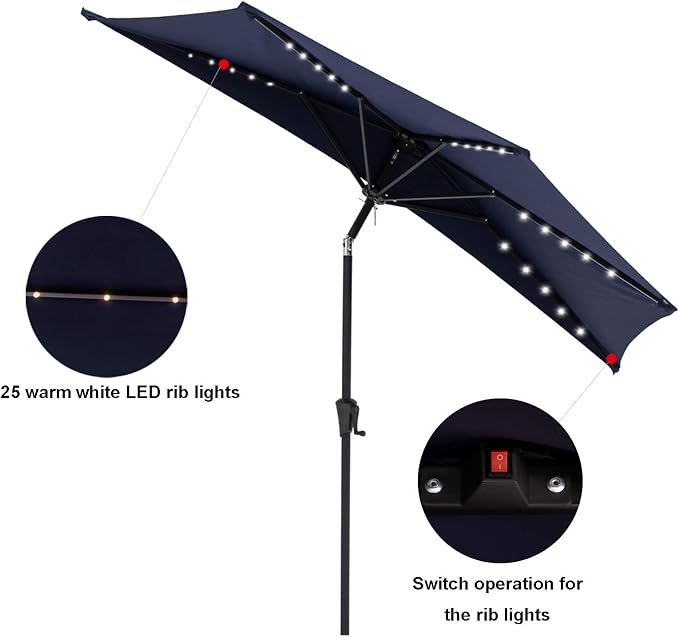 C-Hopetree 9 ft Half Round Outdoor Patio Market Wall Umbrella with Solar LED Lights and Tilt