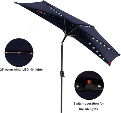 C-Hopetree 9 ft Half Round Outdoor Patio Market Wall Umbrella with Solar LED Lights and Tilt