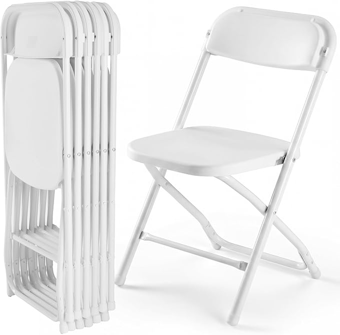 DUMOS Folding Chairs Sets of 6, 330lbs Plastic Stackable Portable Patio Dining Sets, Fold Up for Indoor Outdoor, Camping, Garden, Party, Meeting, White