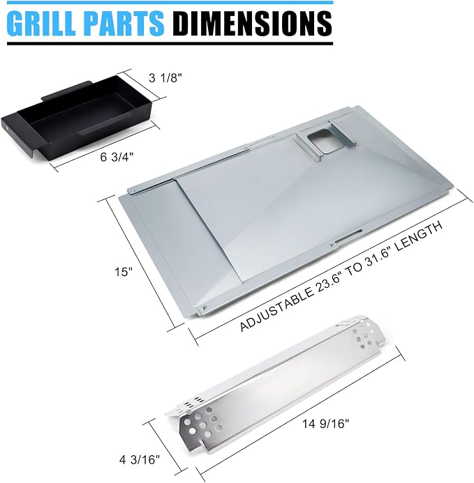 Replacement Parts for Nexgrill 720-0882A 720-0888N 720-0888S 720-0896 720-0888, Grease Tray Drip Pan & Heat Plates for Nexgrill 5 Burner 720-0882A Gas Grill
