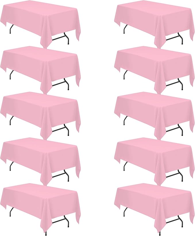 BRILLMAX 10 Pack Pink Tablecloths 60x102 Inch for 6ft Rectangle Tables | 150 GSM Polyester Fabric, 15" Standard Drop, Water, Stain & Wrinkle Resistant Cloth Cover for Wedding Reception Banquet Party