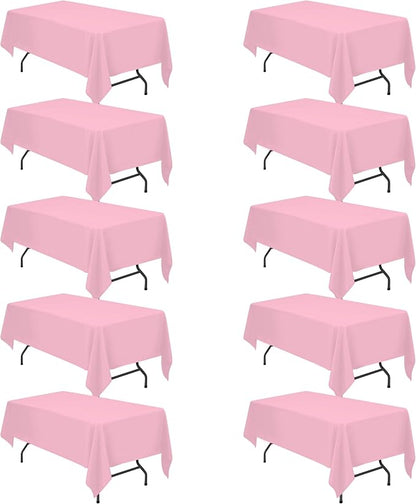BRILLMAX 10 Pack Pink Tablecloths 60x102 Inch for 6ft Rectangle Tables | 150 GSM Polyester Fabric, 15" Standard Drop, Water, Stain & Wrinkle Resistant Cloth Cover for Wedding Reception Banquet Party