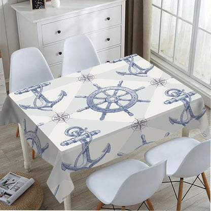 TKS MITLAN Tablecloth Ship Anchor Table Cloth Rectangle Table 60 x 84 Inch Rudder Compass Nautical Journey Vintage Kitchen Decorations for Home Dinner Party