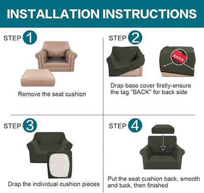 Turquoize 2 Piece Chair Covers Armchair Slipcovers for Living Room Armchair Sofa Cover with Individual Cushion Covers Feature Jacquard Fabric (Chair, Olive)