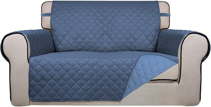 PureFit Reversible Quilted Couch Covers for Dogs Loveseat Sofa Cover 46.5” | Dark Blue/Light Blue, Water Resistant Couch Protector, Washable Pet Couch Cover with Non Slip and Elastic Straps For Kids