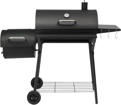 51.5in Large Barrel Charcoal Grills with Offset Smoker,Outdoor BBQ Grill,Vertical Picnic Barbecue Grills,Portable Camping Stove Grill,with Wheels,for Garden Beach Backyard Patio Parties (Black-D)