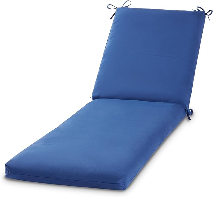 Modern Outdoor Chaise Lounge Cushion with Ties – Durable Polyester Fabric, Channel-Filled Polyfiber Insert, Removable Zippered Cover, Marine Blue