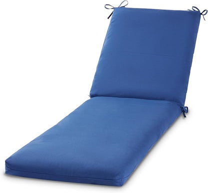 Modern Outdoor Chaise Lounge Cushion with Ties – Durable Polyester Fabric, Channel-Filled Polyfiber Insert, Removable Zippered Cover, Marine Blue