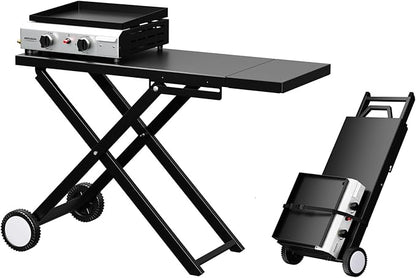 Bonnlo Foldable Flat Top Grill with 2 Burner, Powerful 20,000 BTU Propane Gas Grills with Ignition, Enamel Griddle, Side Shelf & Portable Cart with Wheels for Outdoor Camping Hibachi Grill Use
