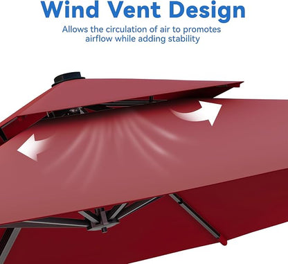 10x13FT Cantilever Outdoor Patio Umbrellas，Double Top Large Rectangle Umbrella Heavy Duty 360°Rotation Offset Outdoor Sun Shade Umbrella for Garden Deck Pool Backyard Patio, Red