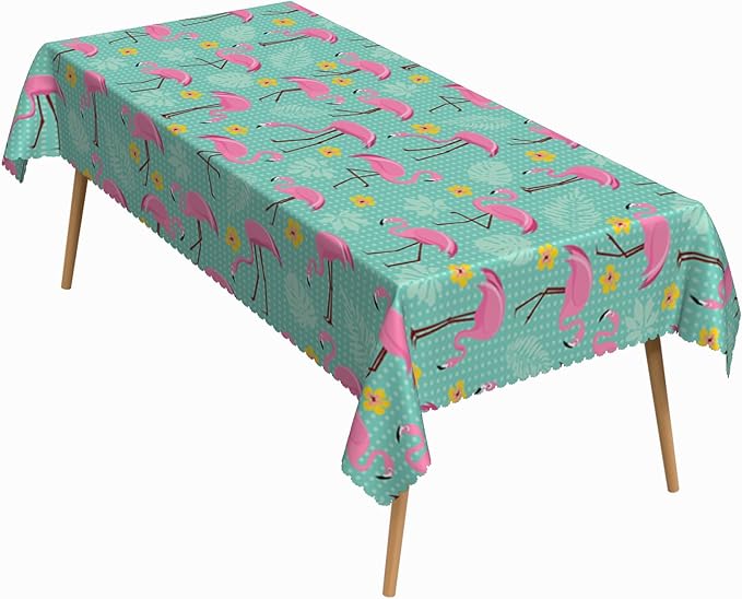 54x78 Inch Summer Pink Flamingo Tablecloth Retro Polka Dot Hawaiian Tropical Palm Leaf Green Table Cloth Waterproof Stain Resistant Table Cover for Dining Beach Pool Party Kitchen Home Decor