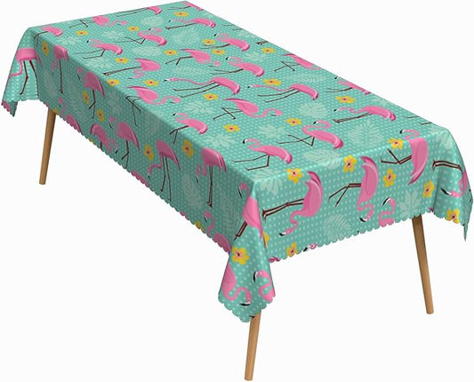 70x140 Inch Summer Pink Flamingo Tablecloth Retro Polka Dot Hawaiian Tropical Palm Leaf Green Table Cloth Waterproof Stain Resistant Table Cover for Dining Beach Pool Party Kitchen Home Decor
