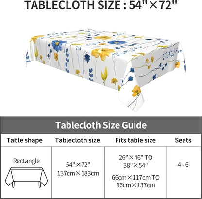 Watercolor Floral Rectangle Tablecloth Navy Blue Yellow Flower Table Cloth for Holiday Party Dining Rooms Kitchen Wedding Indoor Outdoor Birthday Table Decorations 54"x72"