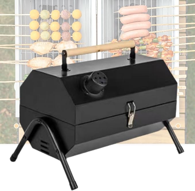 Portable Foldable Charcoal Grill 2 in 1 Tabletop Foldable Charcoal Grill with Chimney for Outdoor Camping Backyard Party BBQ Cooking (Color : Black)