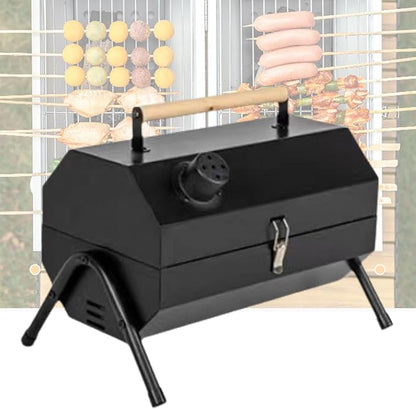 Portable Foldable Charcoal Grill 2 in 1 Tabletop Foldable Charcoal Grill with Chimney for Outdoor Camping Backyard Party BBQ Cooking (Color : Black)